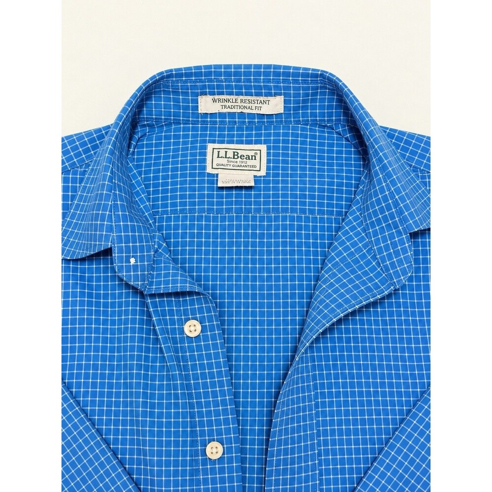 L.L.Bean Men’s M Regular Blue Windowpane Wrinkle-Resistant Cotton Shirt